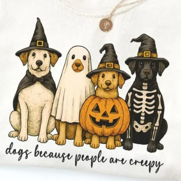 Halloween Dogs T-Shirt Dog Lovers White Tee - Picture 2 of 4